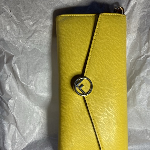 Fendi Yellow Leather Wallet with Silver Accent